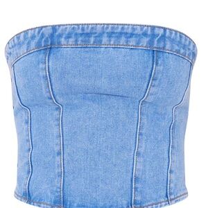 NWT Pretty Little Thing Light Blue Denim Corset Top US Size 4 Tall.